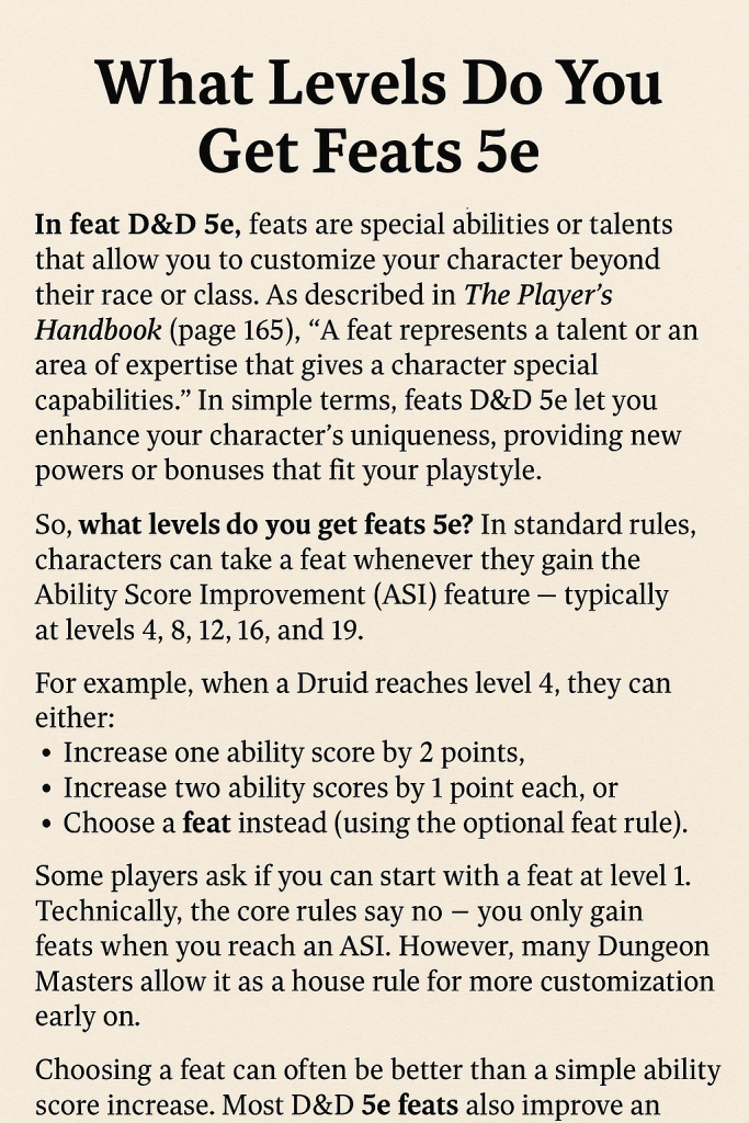 What Levels Do You Get Feats 5e: A Complete Guide