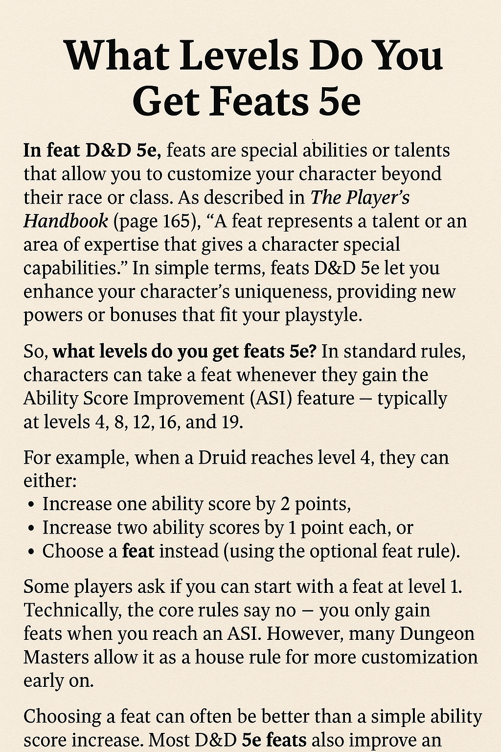 What Levels Do You Get Feats 5e
